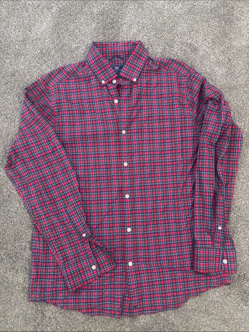 Vineyard Vines Red and Navy Plaid Button-Down Shirt
